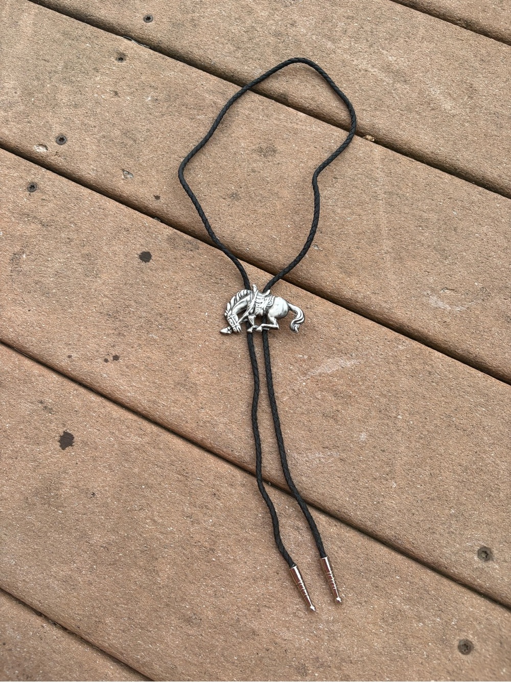 Western Horse Bolo Tie with Silver Tone Horse Slide
